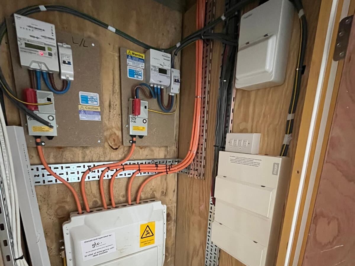 Meter cupboard with new cabling and a consumer unit